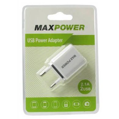 Зарядное устройство MaxPower Double 2.1A+1A White/Silver (33828)