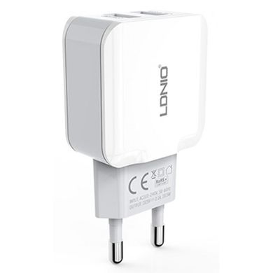 Зарядное устройство LDNIO DL-AC2202 (2*USB, 2.4A, White) (50078)