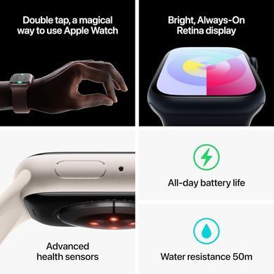 Смарт-часы Apple Watch Series 9 GPS 41mm Starlight Aluminum Case w. Starlight Sport Band - S/M (MR8T3)