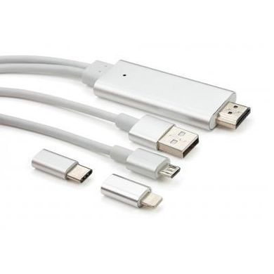 Кабель мультимедийный HDMI to Lighting+MicroUSB+Type-C Vinga (MobileTV-01)